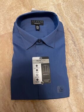 Alfani Men's Royal Blue Alfatech Dress Shirt Size L 16-16.5, 32-33. Brand Sp New